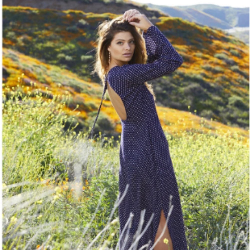Backless boho polka dot midi dress
